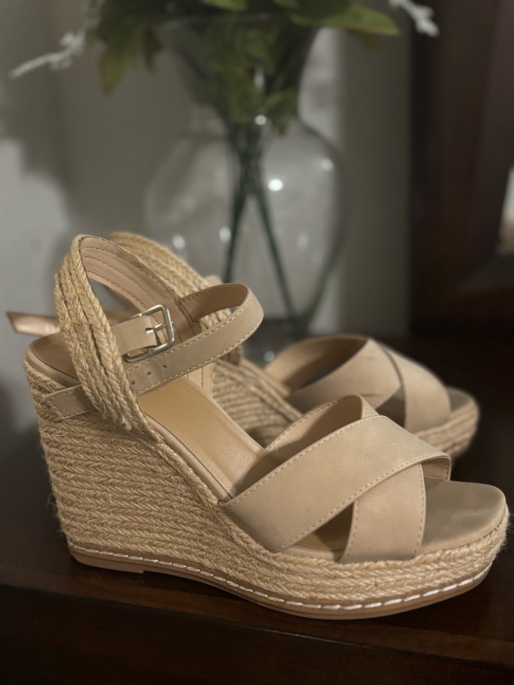 Beige Espadrille Wedge Sandals - Women's Neutral Summer Heels